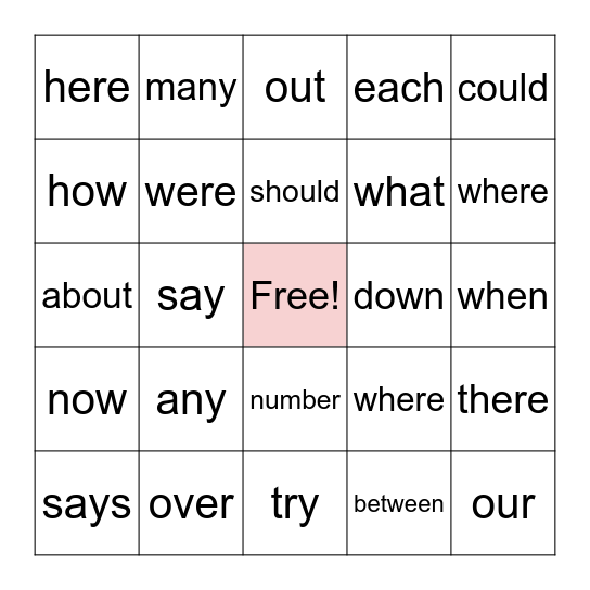 Trick Word Bingo Card