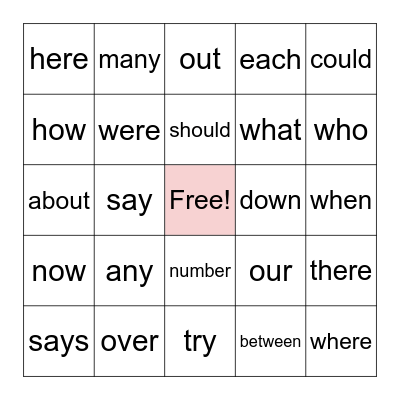 Trick Word Bingo Card