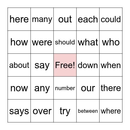 Trick Word Bingo Card