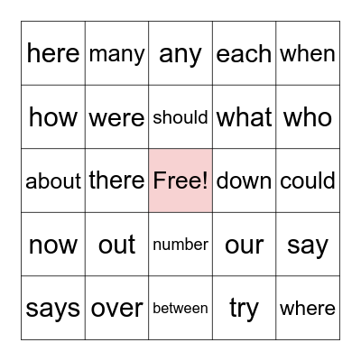 Trick Word Bingo Card
