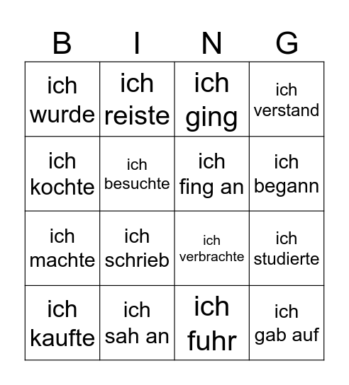 Präteritum Bingo Card
