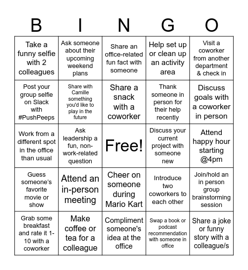 Pushnami Thursday Bingo Card