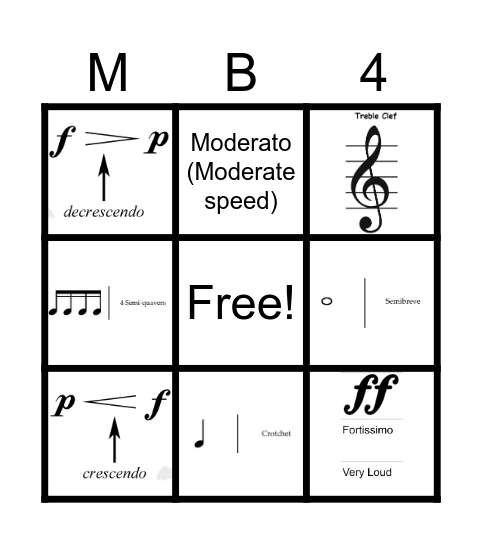 Music Bingo 4 Bingo Card