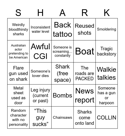 Shark Thriller Bingo Card