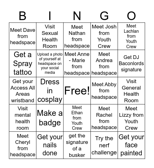 headspace bingo Card