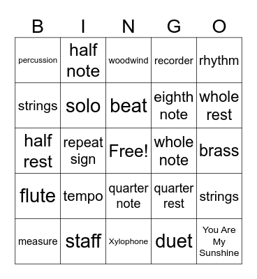 music bingo Card