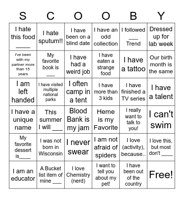 Getting to know you Blackout! Bingo Card