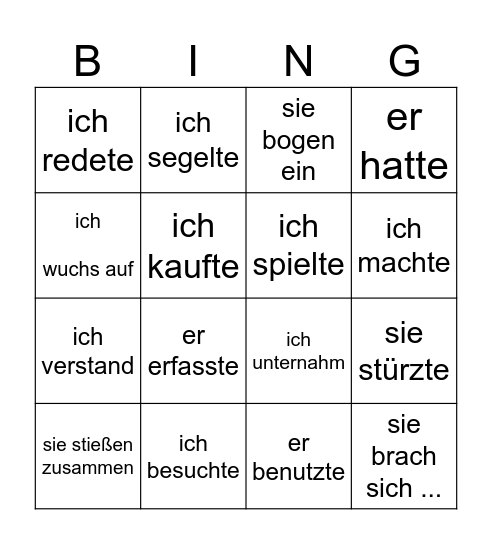 Verben im Präteritum Bingo Card