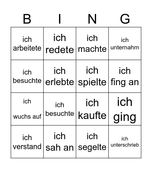 Verben im Präteritum Bingo Card