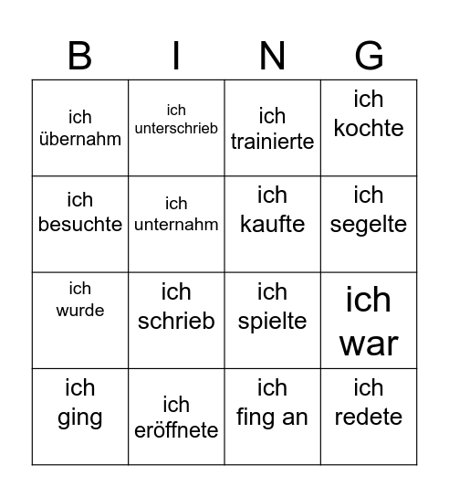 Verben im Präteritum Bingo Card
