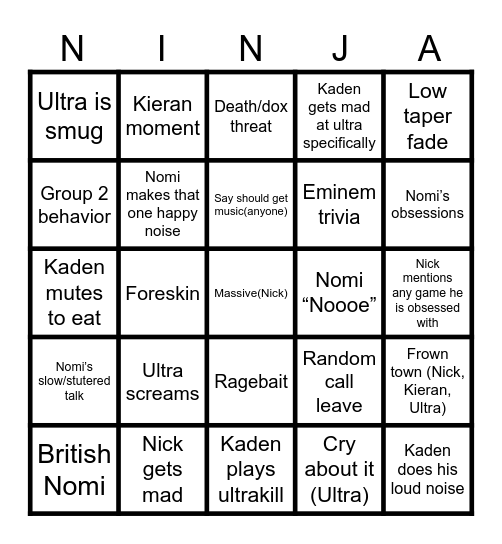 Group 2 bingo Card