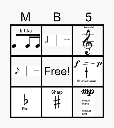 Music Bingo 5 Bingo Card