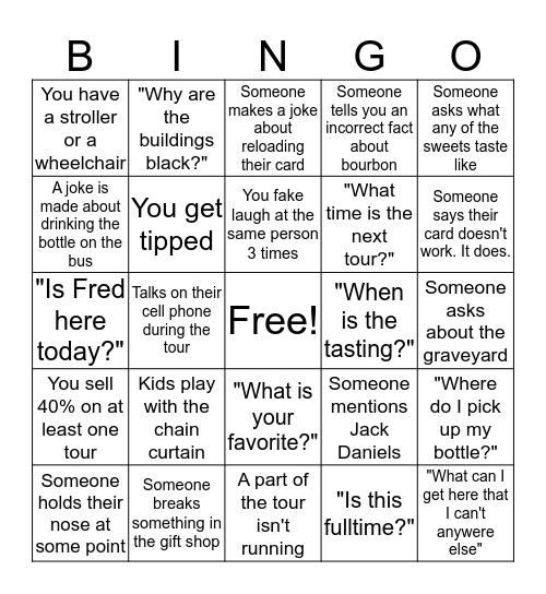 Bourbon Bingo Card