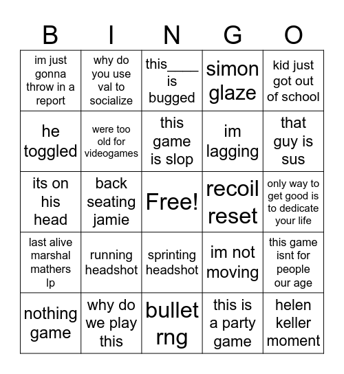 YAK Bingo Card