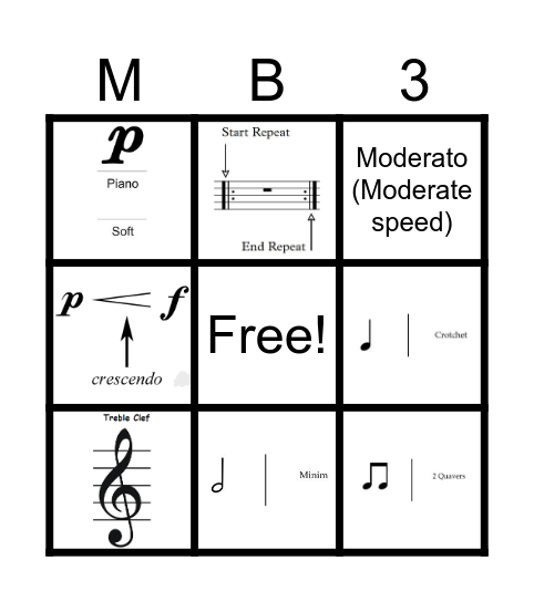 Music Bingo 3 Bingo Card