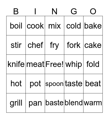 Cooking Term Bingo Card