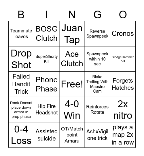 Siege Bingo Card