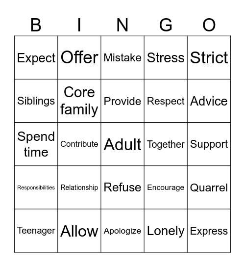Family Bingo Card