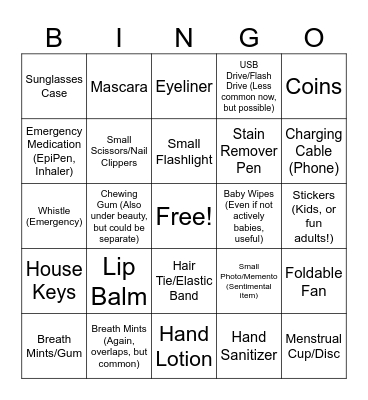 Purse Bingo Card