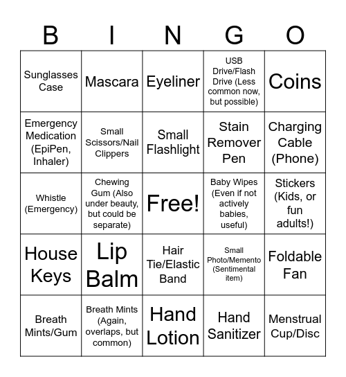 Purse Bingo Card