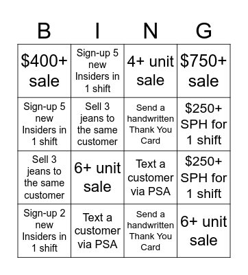 Loyalty Event BINGO Card