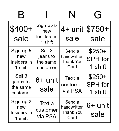 Loyalty Event BINGO Card