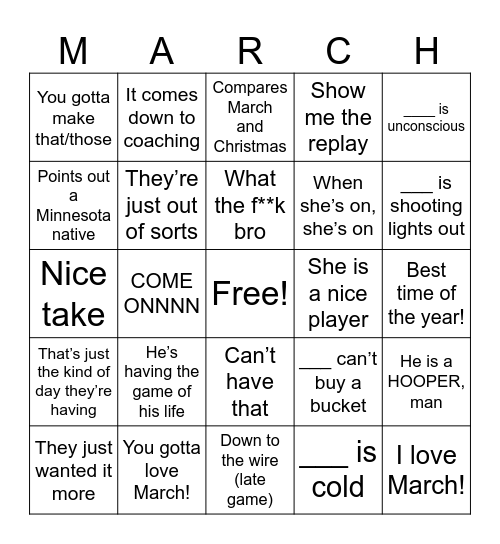 Bree March Bingo Card