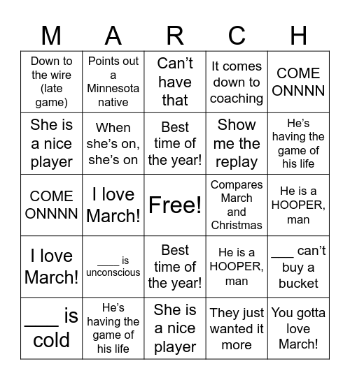 Bree March Bingo Card
