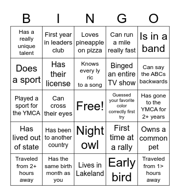 Icebreaker Bingo Card