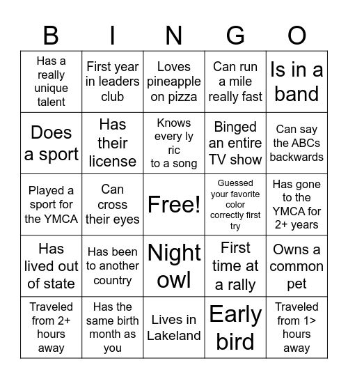 Icebreaker Bingo Card