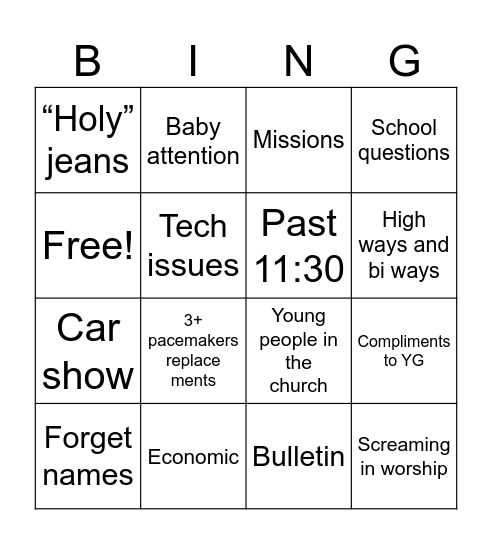Church BINGO Card