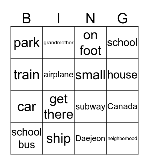 Unit 1 Bingo Card