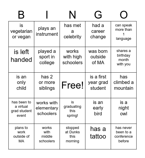 Find Someone Who... Bingo Card