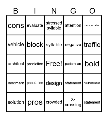 U3 Introduction, 3A, & 3B Vocabulary Bingo Card
