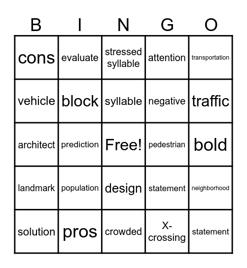 U3 Introduction, 3A, & 3B Vocabulary Bingo Card