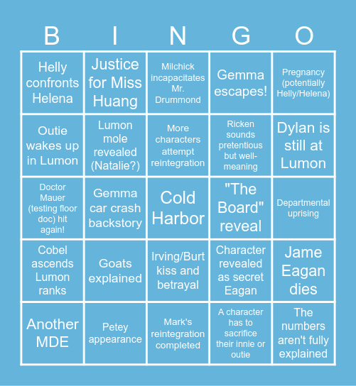 Severance Finale Bingo Card