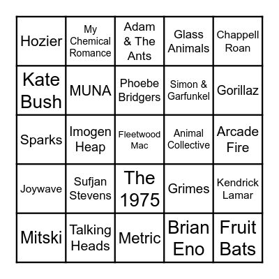 Music Taste Bingo Card