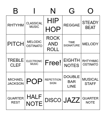 Music Bingo Card