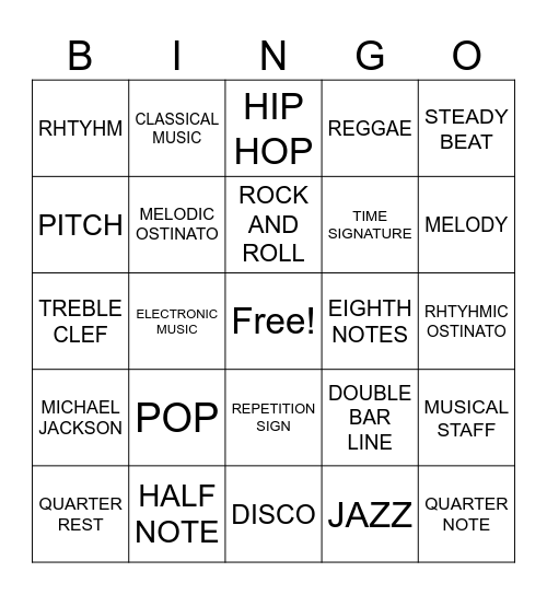 Music Bingo Card