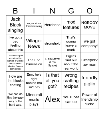 Minecraft Bingo Card