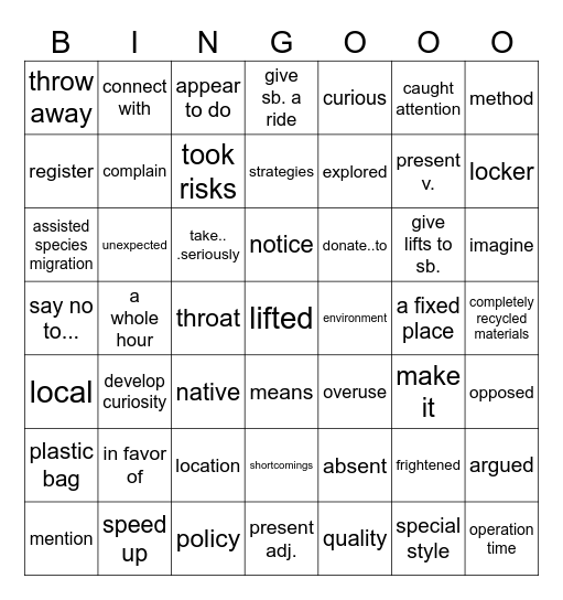 第4周必会词                姓名：------------ Bingo Card