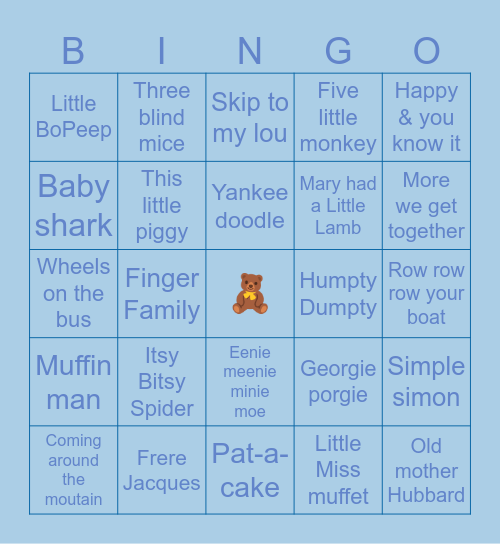 NUSERY RHYME Bingo Card