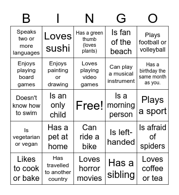 CLASSROOM BINGO Card