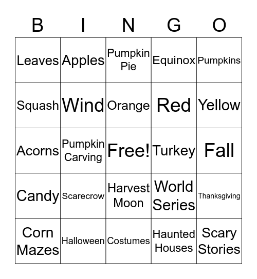 Autumn  Bingo Card