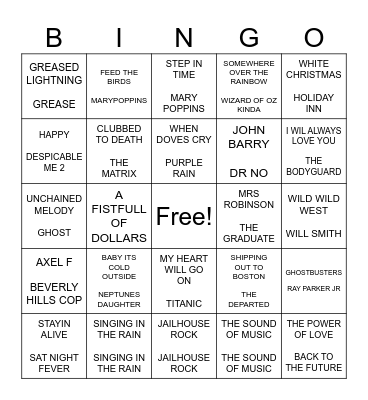 COWBOY'S FAVORITE MOVIE SONGS Bingo Card