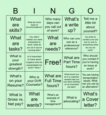Pre ETS Bingo Card