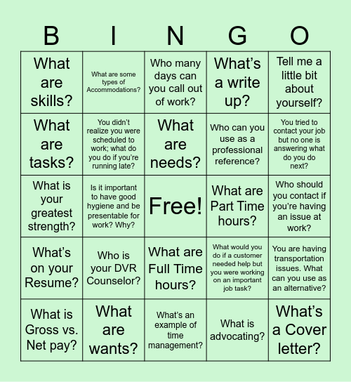 Pre ETS Bingo Card