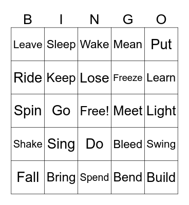 Verbs Bingo Card