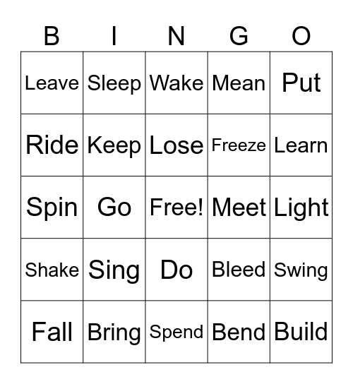Verbs Bingo Card