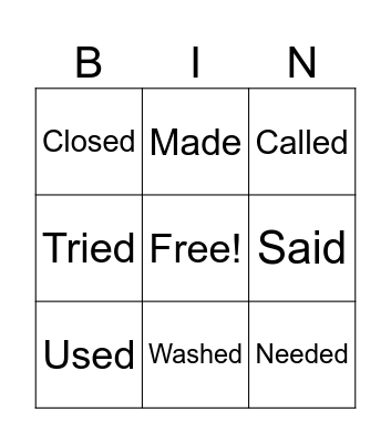 Simple Past Verbs Bingo Card